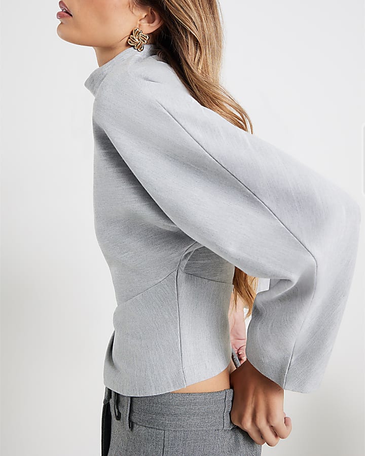 Grey High Neck Pinstripe Top