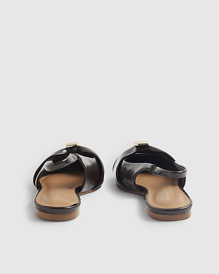 Brown Ruched Slingback Pointed Toe Shoes