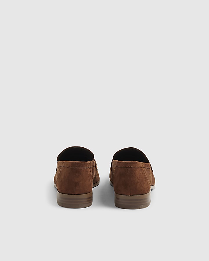 Brown Faux Suede Silver Detail Loafers