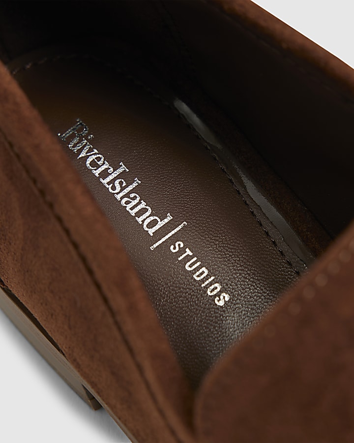 Brown Faux Suede Silver Detail Loafers