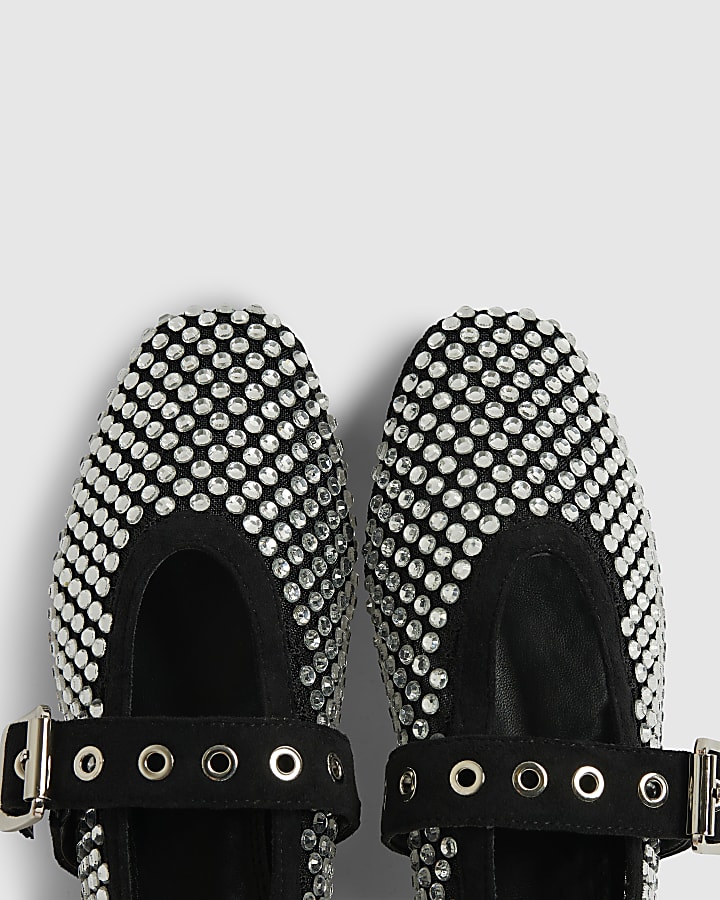Black Embellished Mary Jane Shoes