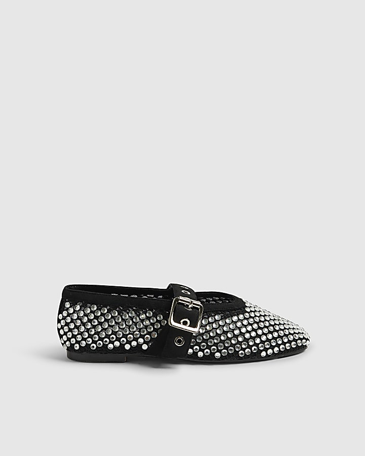 Black Embellished Mary Jane Shoes