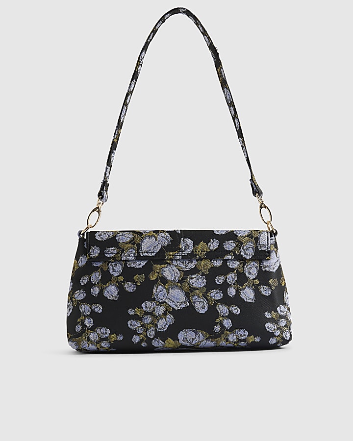 Navy Floral Jacquard Bar Front Clutch Bag