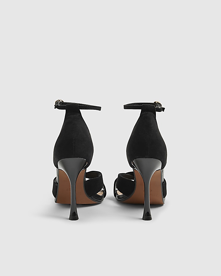Black Cross Over Strap Heeled Sandals