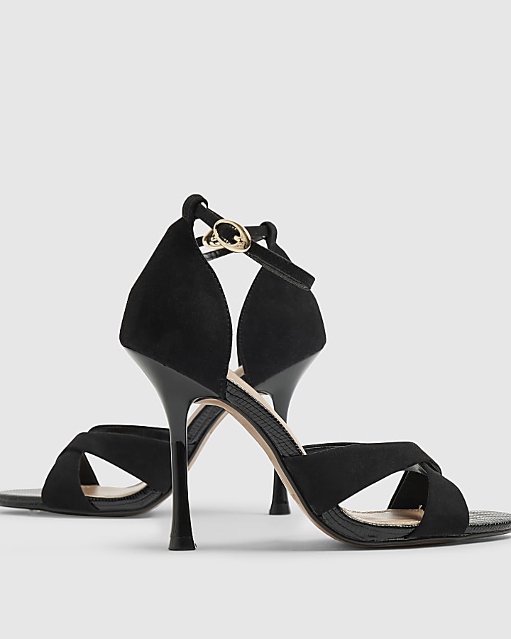 Black Cross Over Strap Heeled Sandals