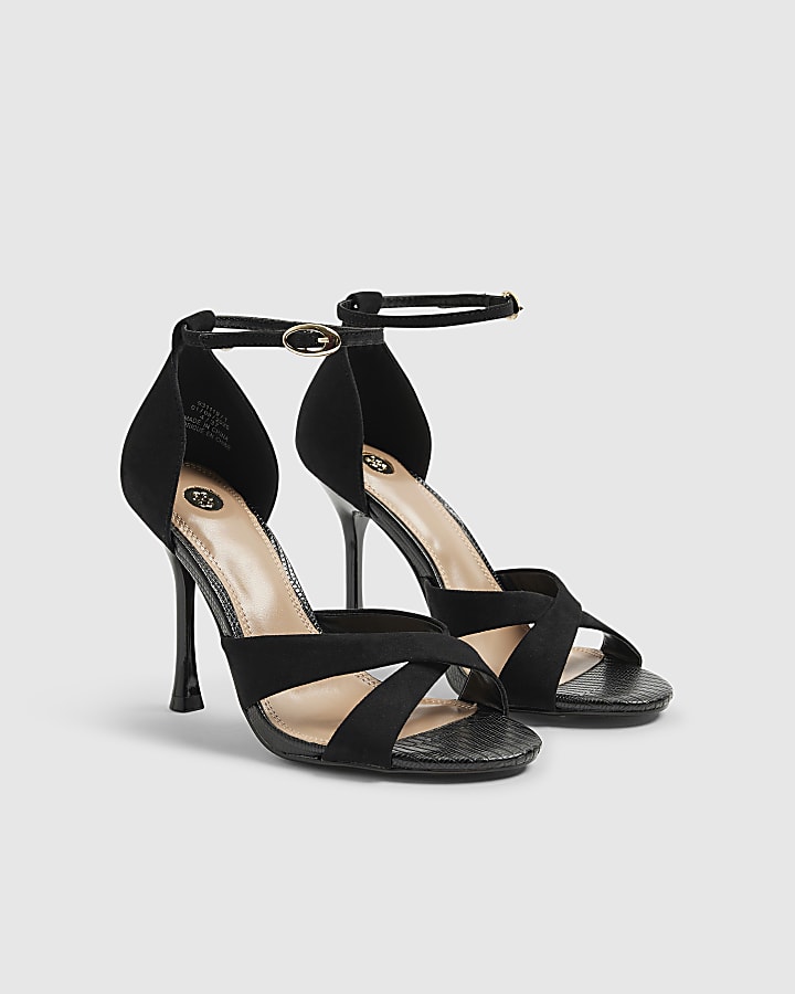 Black Cross Over Strap Heeled Sandals