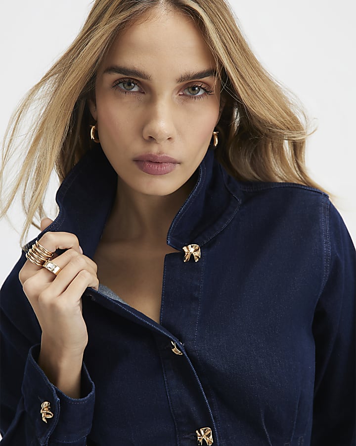 Blue Denim Cinched Waist Mini Dress