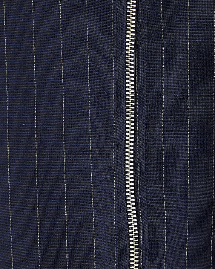Navy Long Sleeve Pinstripe Zip Through Jacket