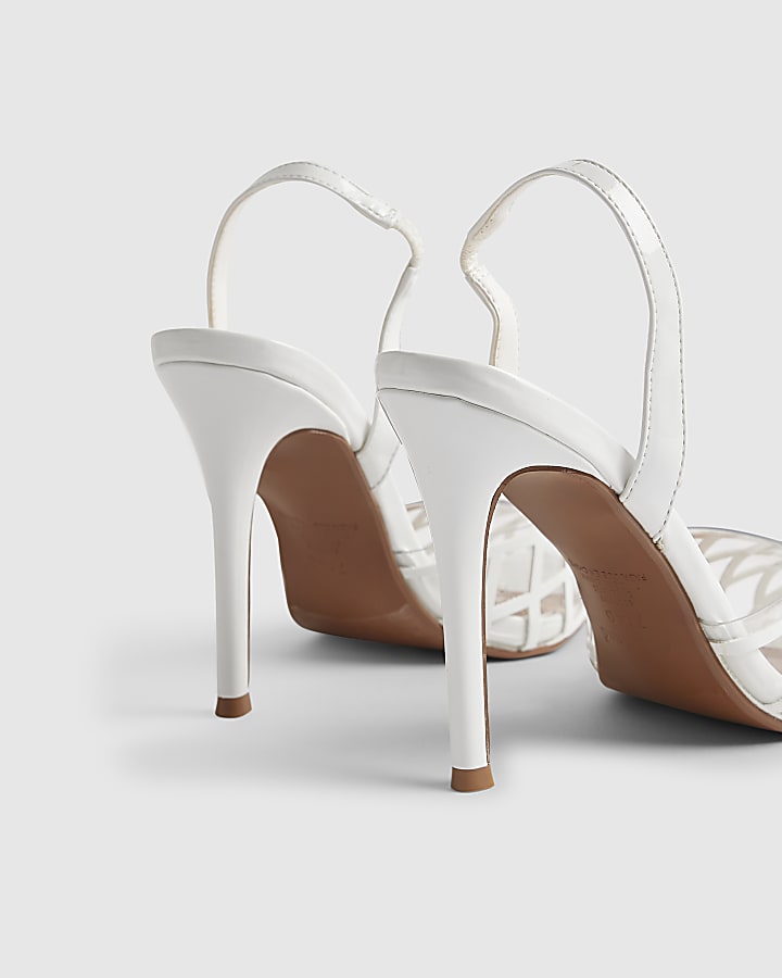 White Studded Perspex Court Slingback Heels
