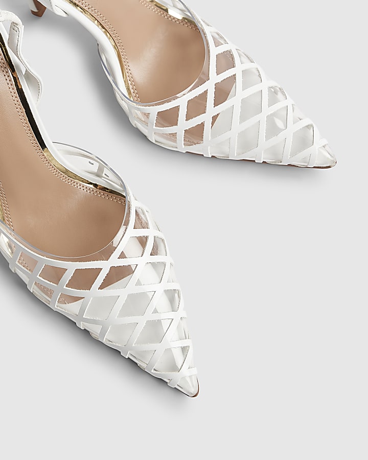 White Studded Perspex Court Slingback Heels