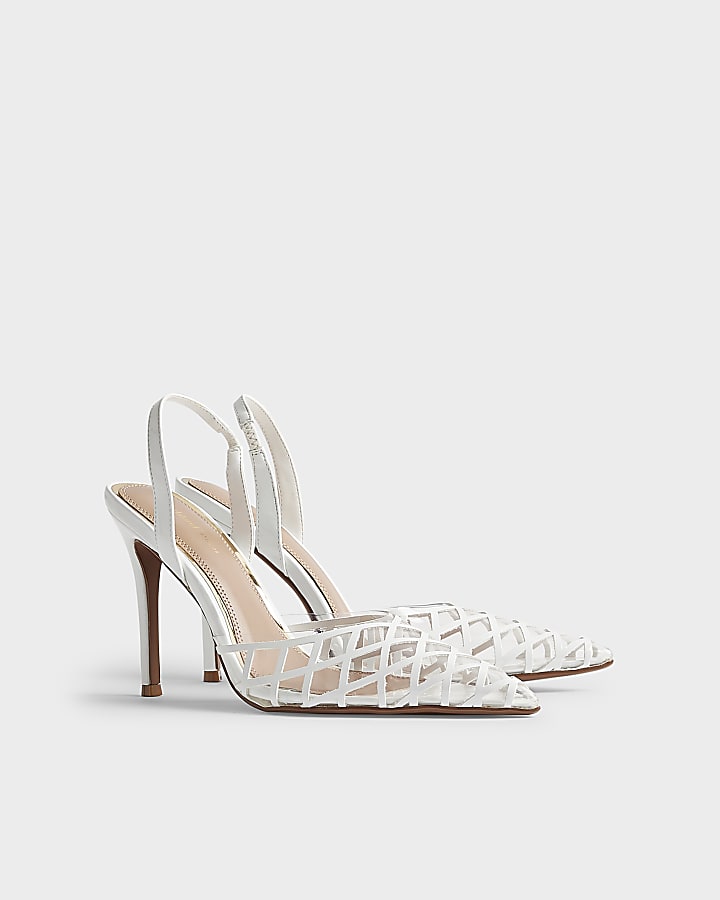 White Studded Perspex Court Slingback Heels