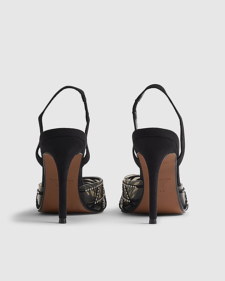 Black Studded Perspex Court Slingback Heels