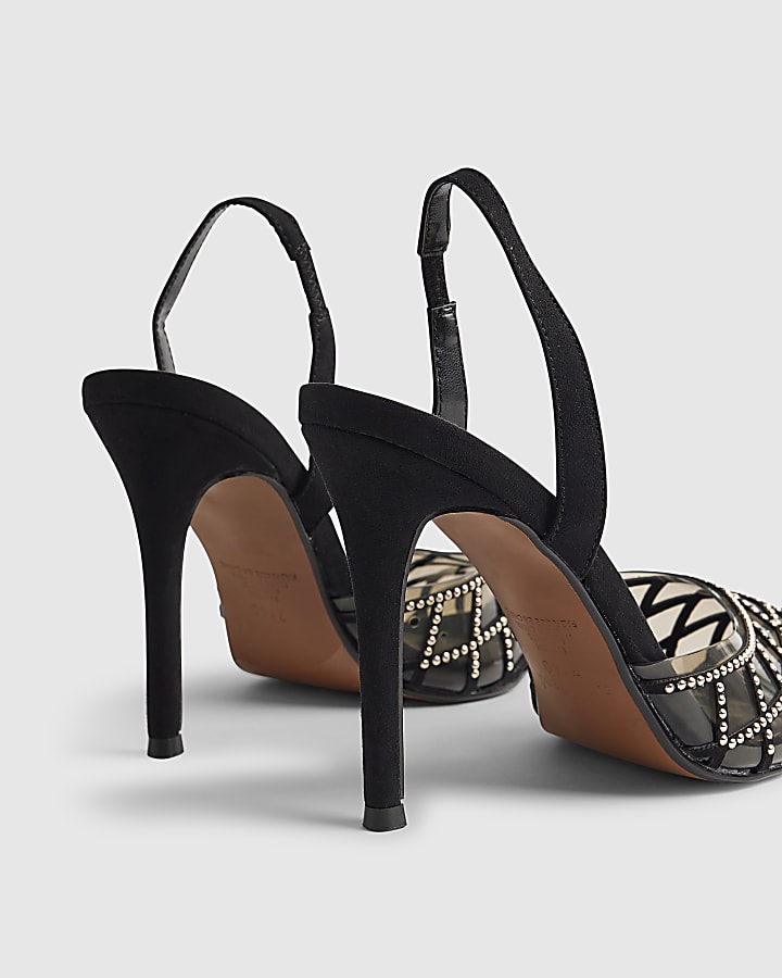 Black Studded Perspex Court Slingback Heels