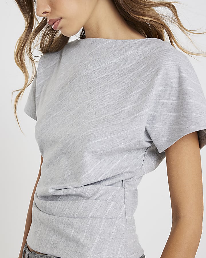 Grey Pinstripe Ruched T-shirt