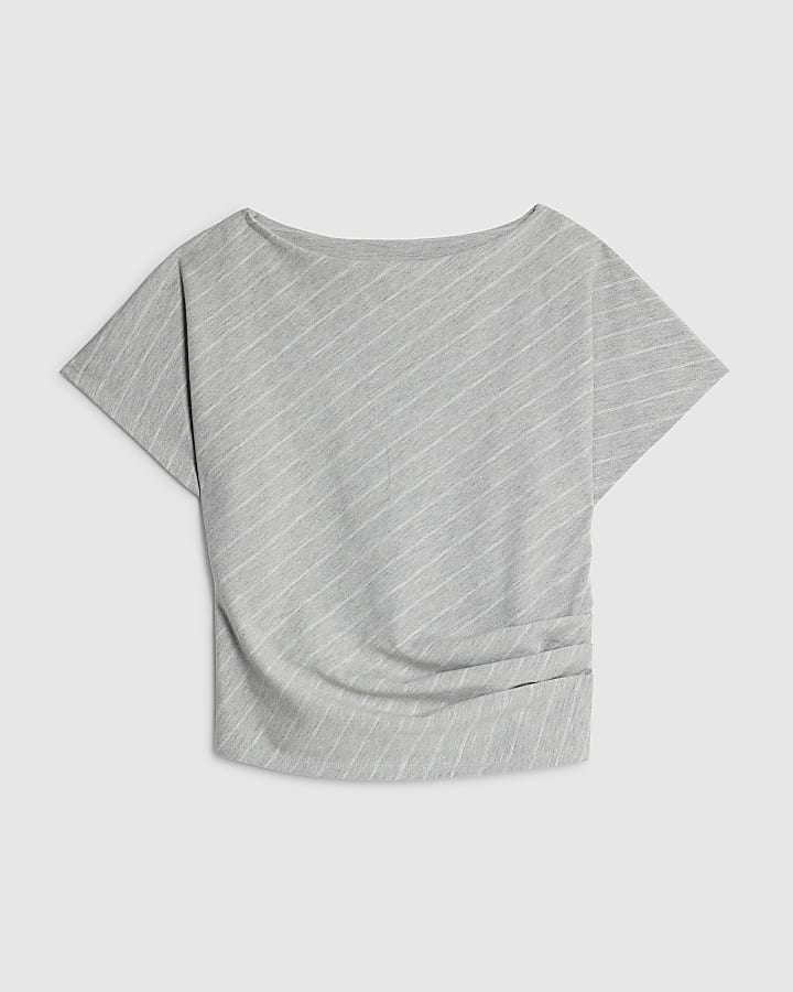 Grey Pinstripe Ruched T-shirt