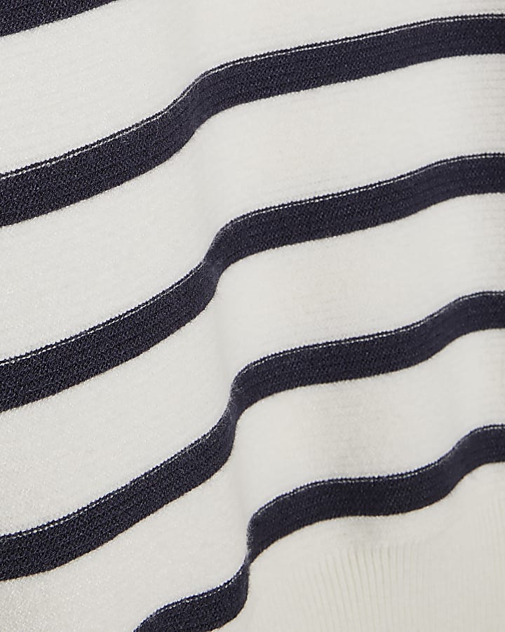 Cream Striped Ribbed Button Jumper