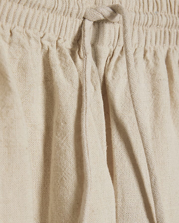 Petite Beige Linen Blend Wide Leg Trousers
