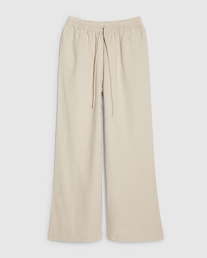 Petite Beige Linen Blend Wide Leg Trousers