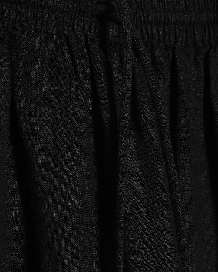Petite Black Linen Blend Wide Leg Trousers