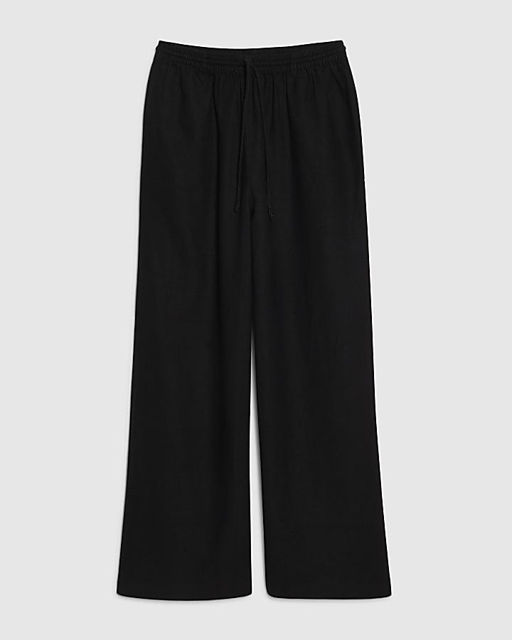 Petite Black Linen Blend Wide Leg Trousers