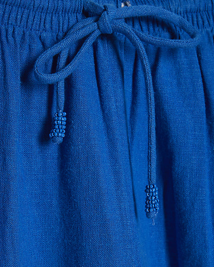 Petite Blue Linen Blend Wide Leg Trousers