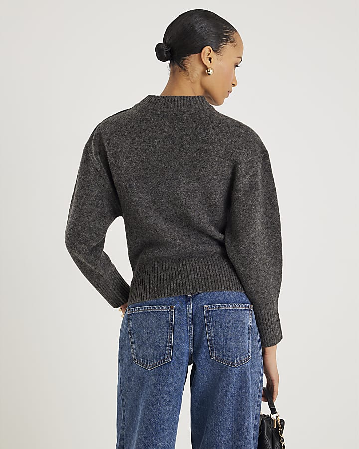 Grey Button Neck Jumper