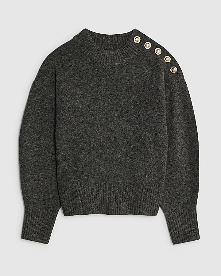 Grey Button Neck Jumper