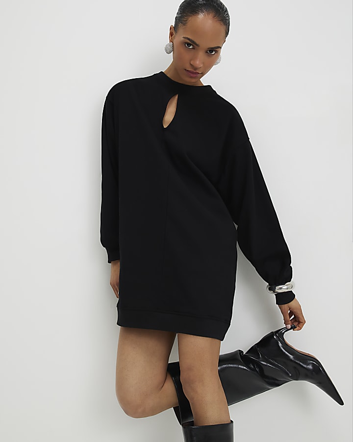 Black Bow Back Sweatshirt Dress