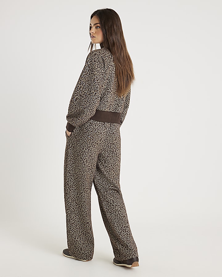 Brown Leopard Print Wide Leg Joggers