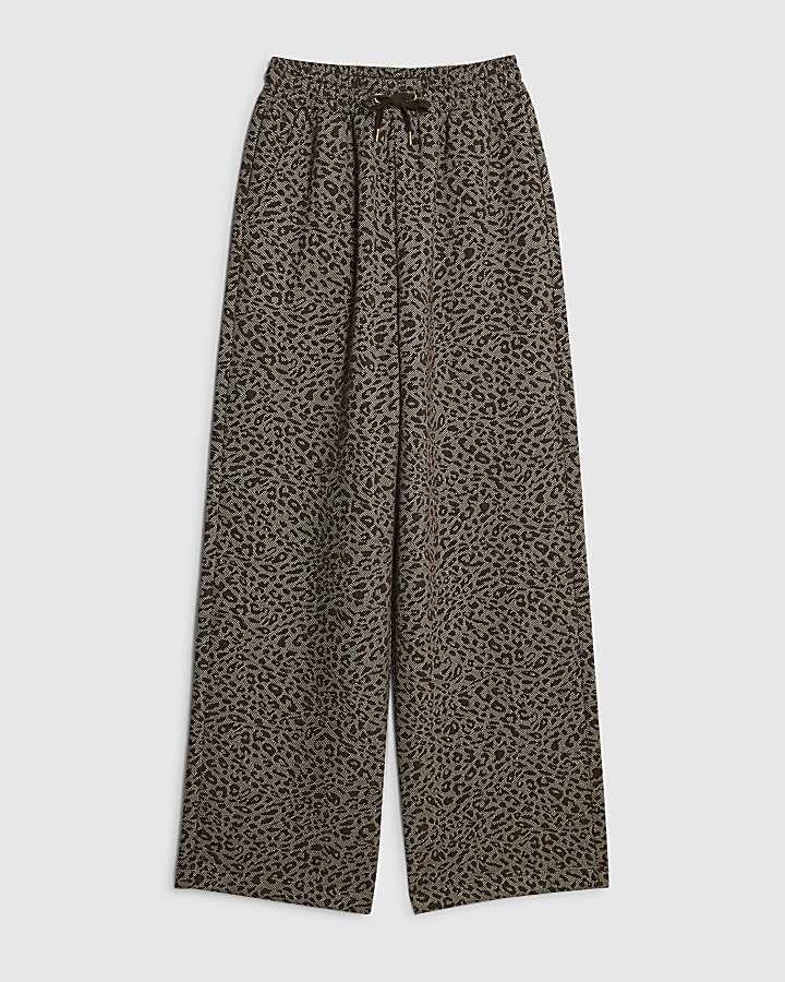 Brown Leopard Print Wide Leg Joggers