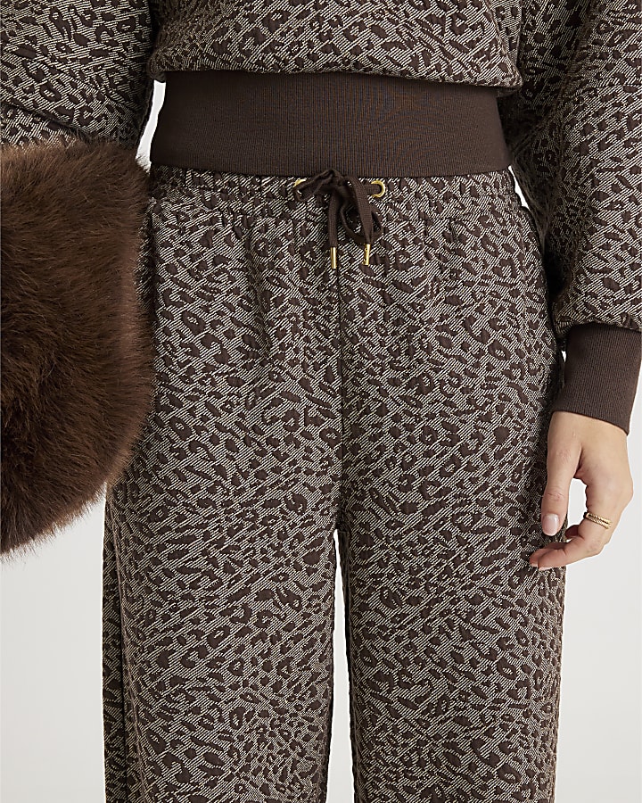 Brown Leopard Print Wide Leg Joggers