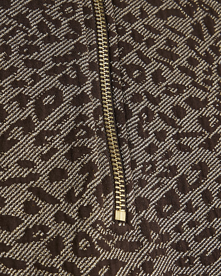 Brown Leopard Print Zip Neck Sweatshirt