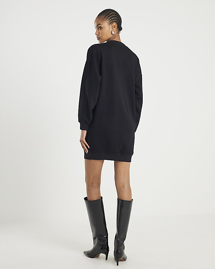 Black Embellished Sweatshirt Dress