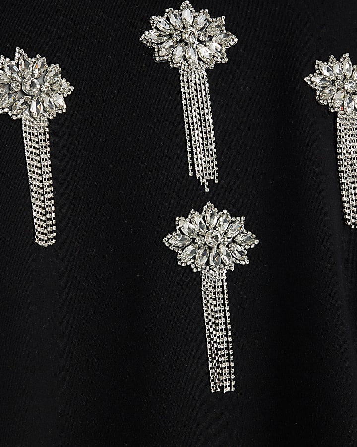 Black Embellished Sweatshirt Dress