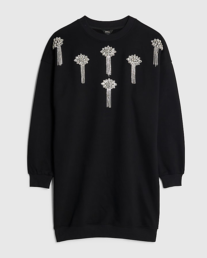 Black Embellished Sweatshirt Dress