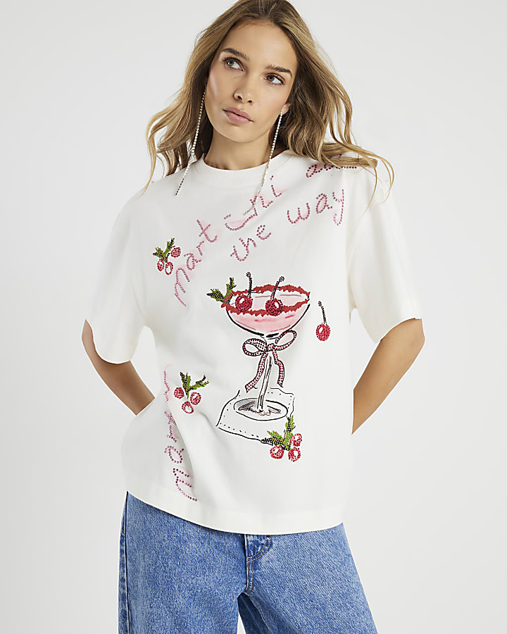 White Martini Christmas T-shirt