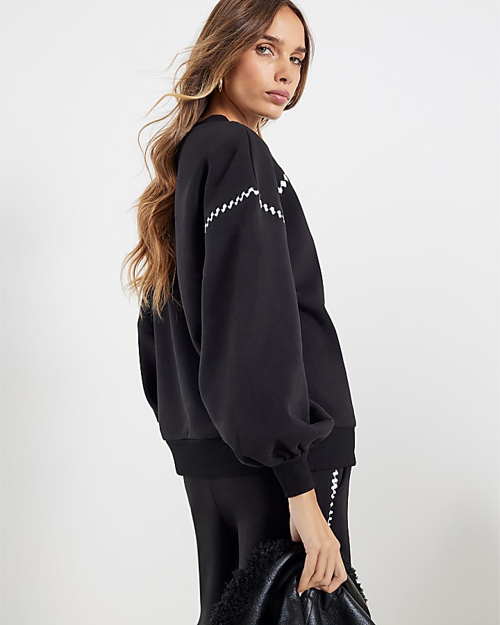 Black Long Sleeve Whipstitch Sweatshirt