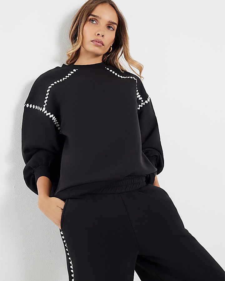 Black Long Sleeve Whipstitch Sweatshirt