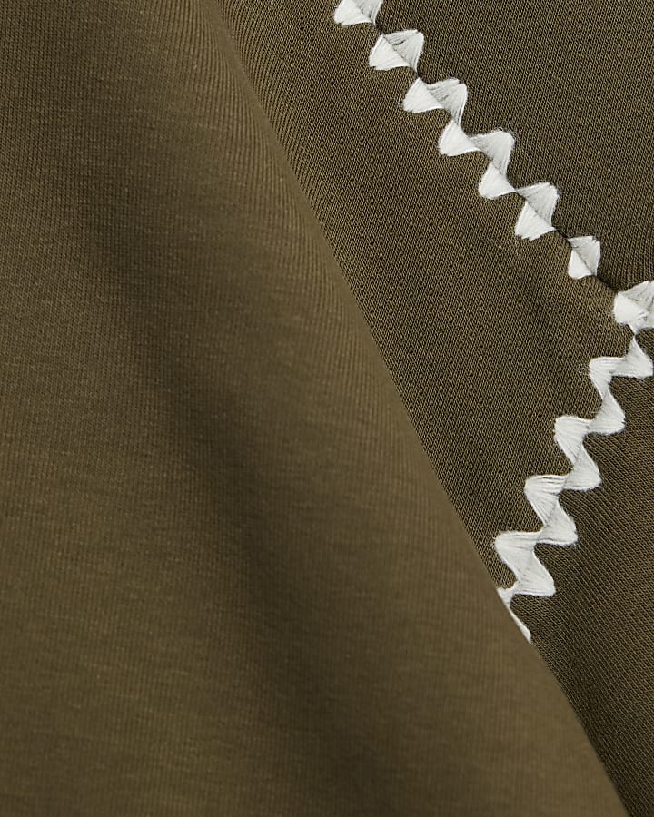 Khaki Long Sleeve Whipstitch Sweatshirt