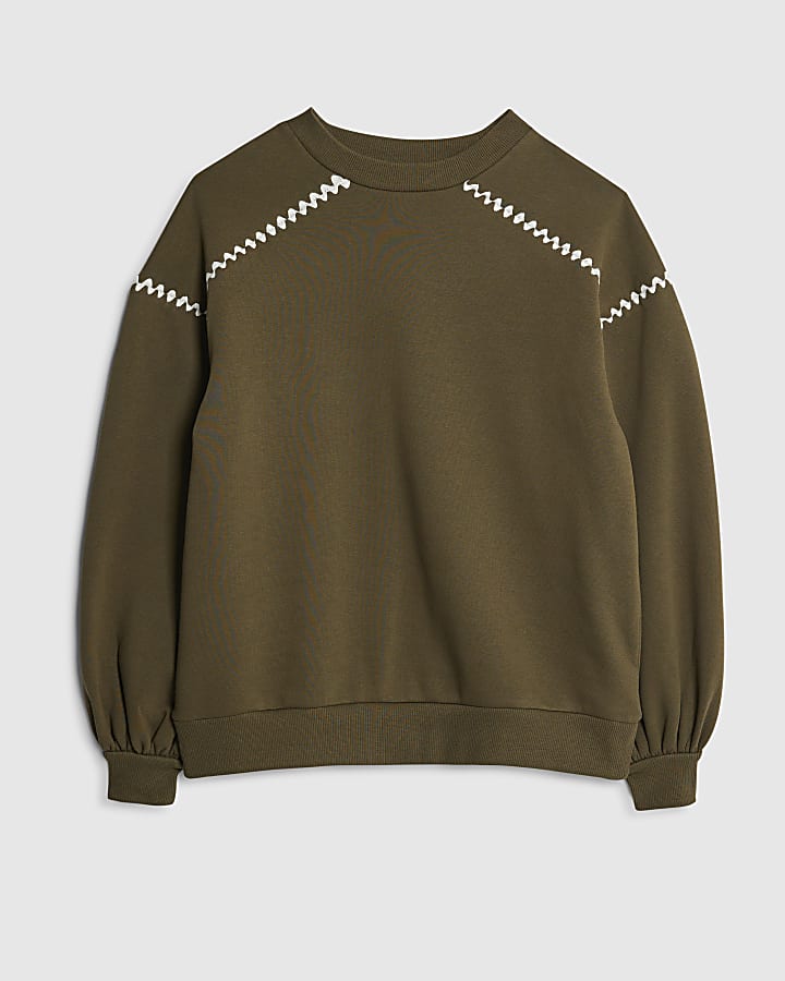 Khaki Long Sleeve Whipstitch Sweatshirt