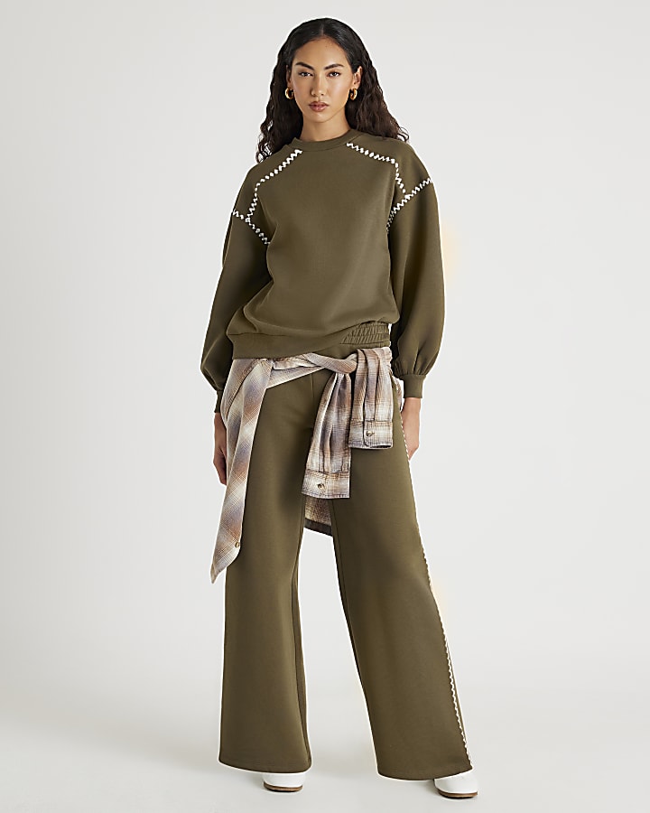 Khaki Long Sleeve Whipstitch Sweatshirt