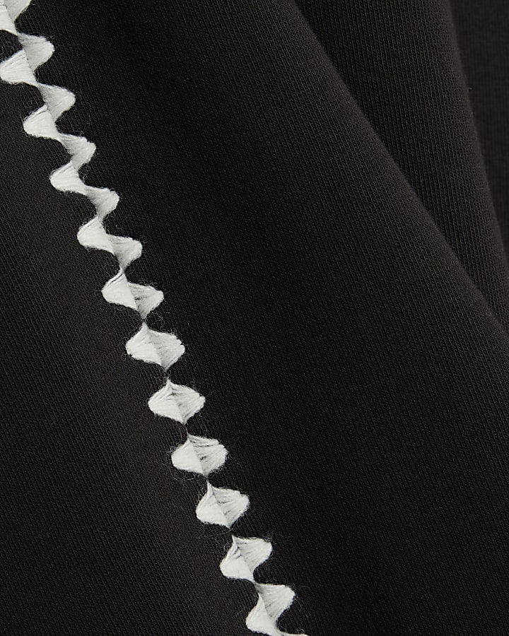 Black Whipstitch Wide Leg Joggers