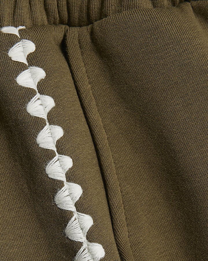 Khaki Whipstitch Wide Leg Joggers