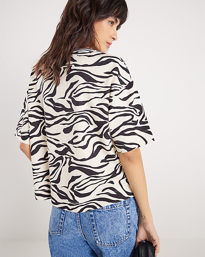 Beige Premium Zebra Print Boxy T-shirt