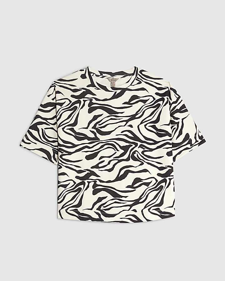 Beige Premium Zebra Print Boxy T-shirt