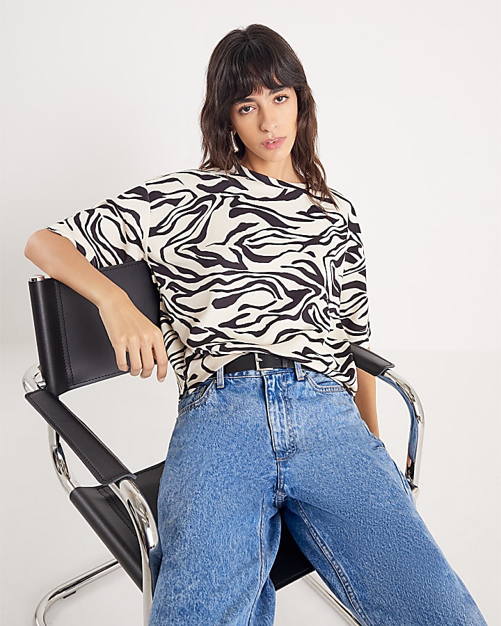 Beige Premium Zebra Print Boxy T-shirt