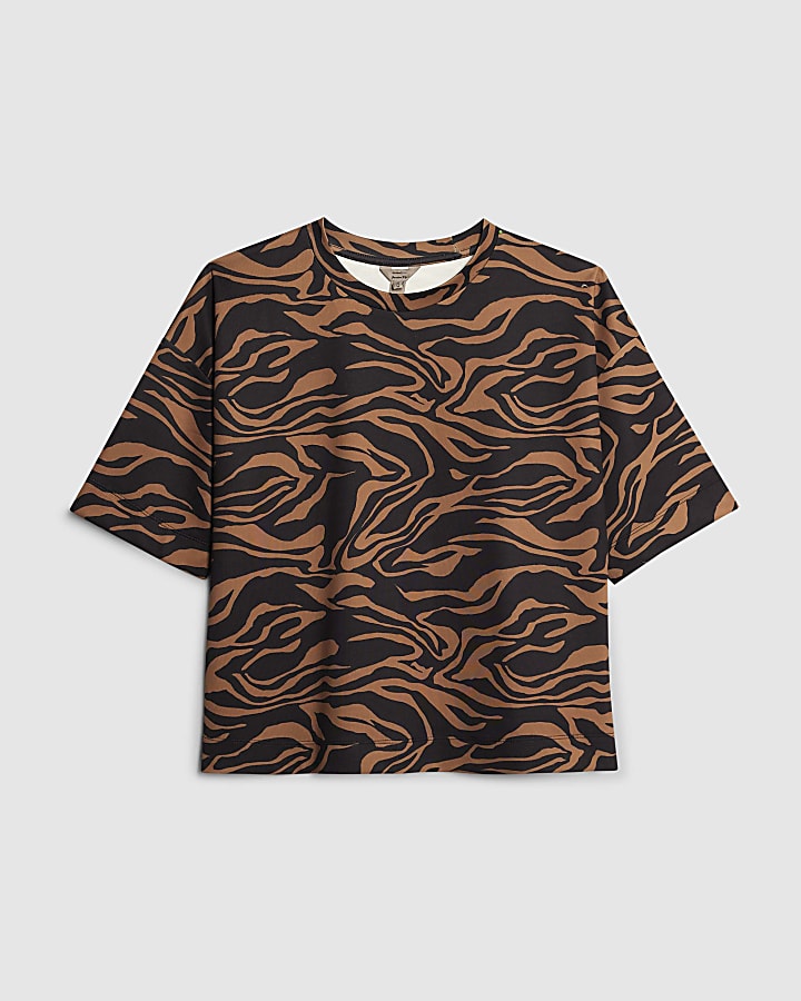 Brown Neoprene Zebra Print Boxy T-shirt