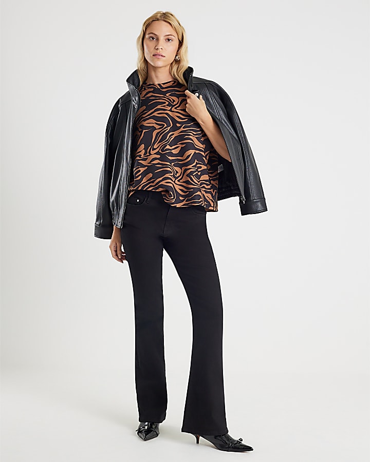 Brown Neoprene Zebra Print Boxy T-shirt