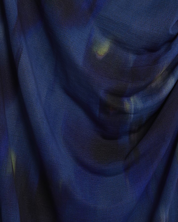 Blue Long Sleeve Swirl Print Midi Dress