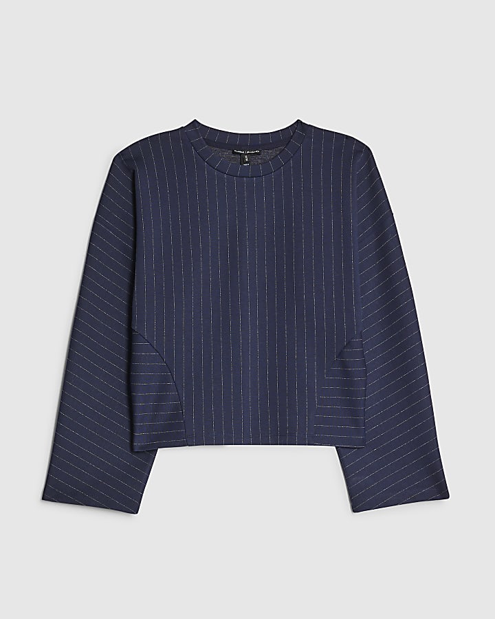 Navy Long Sleeve Pinstripe Top